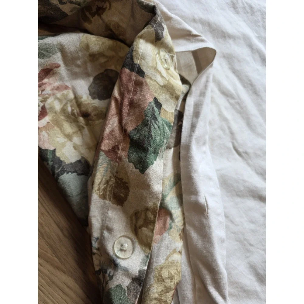 Pottery Barn Full Queen Rita Floral Duvet Cover Linen Blend Cabbage Rose Cottage